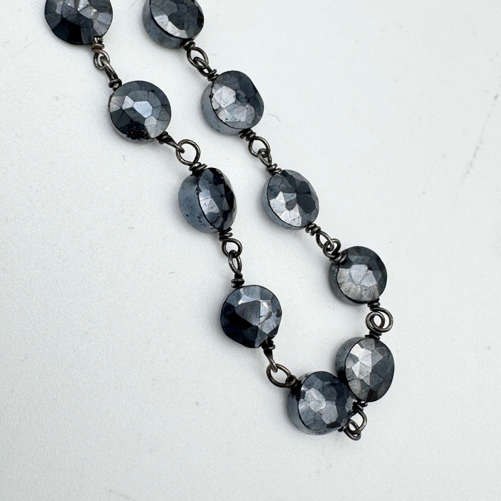 Chan Luu Hematite Necklace Sterling Silver 925 Faceted Stone Long Beaded 37 in - Picture 2 of 9